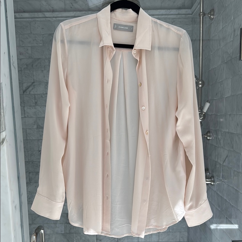 Everlane Pink 3/4 Sleeve Button Down Shirt
